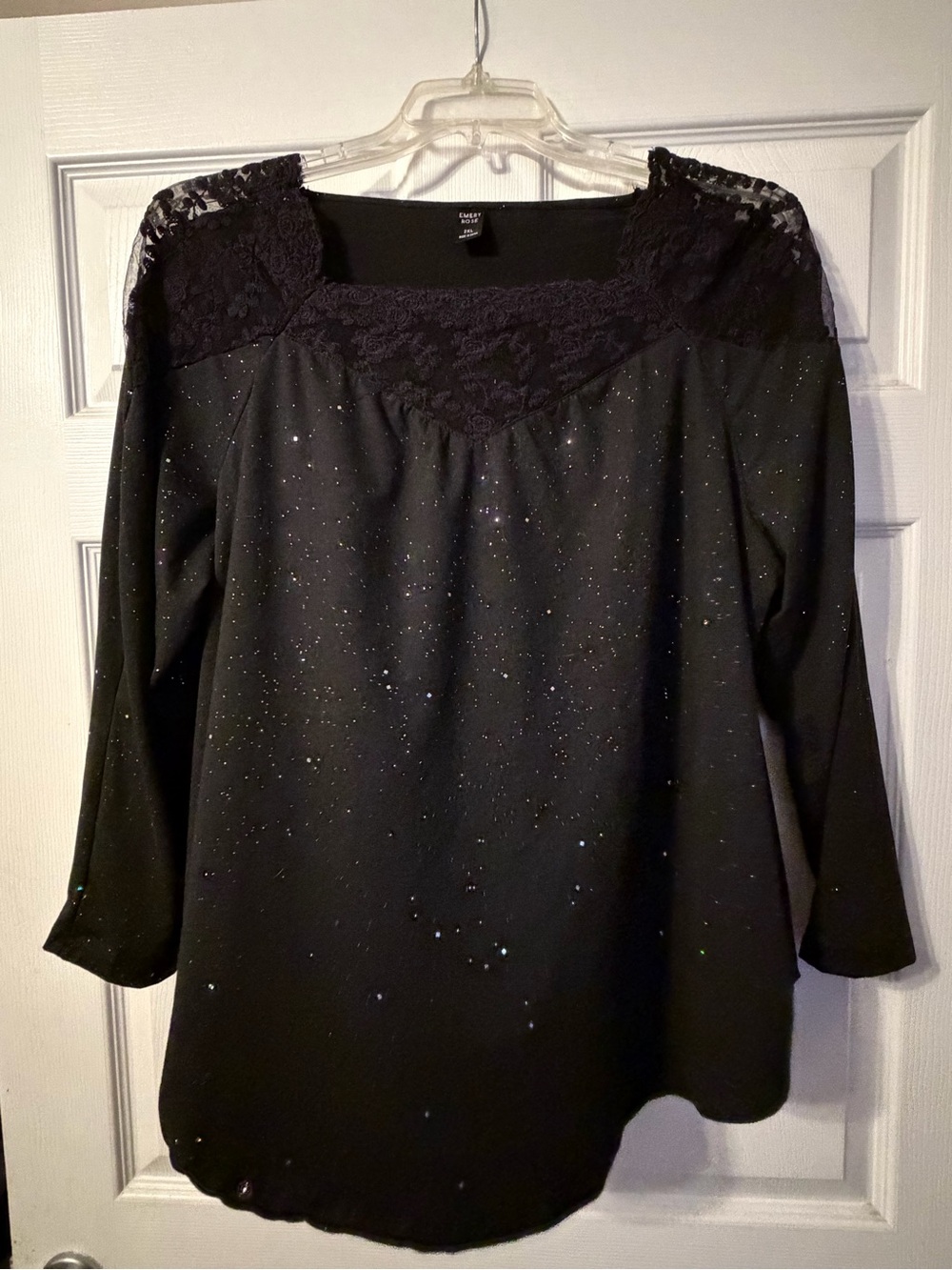 Source Unknown Black Glitter Lace Yoke Blouse